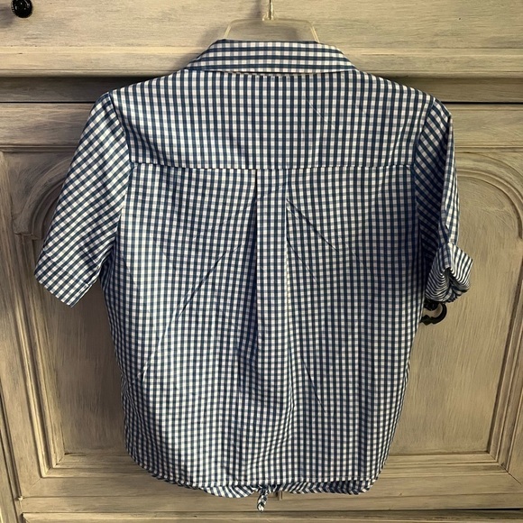 French Connection Blue & White Gingham Plaid Reta Tie Front Oversized Button Up - Picture 7 of 7